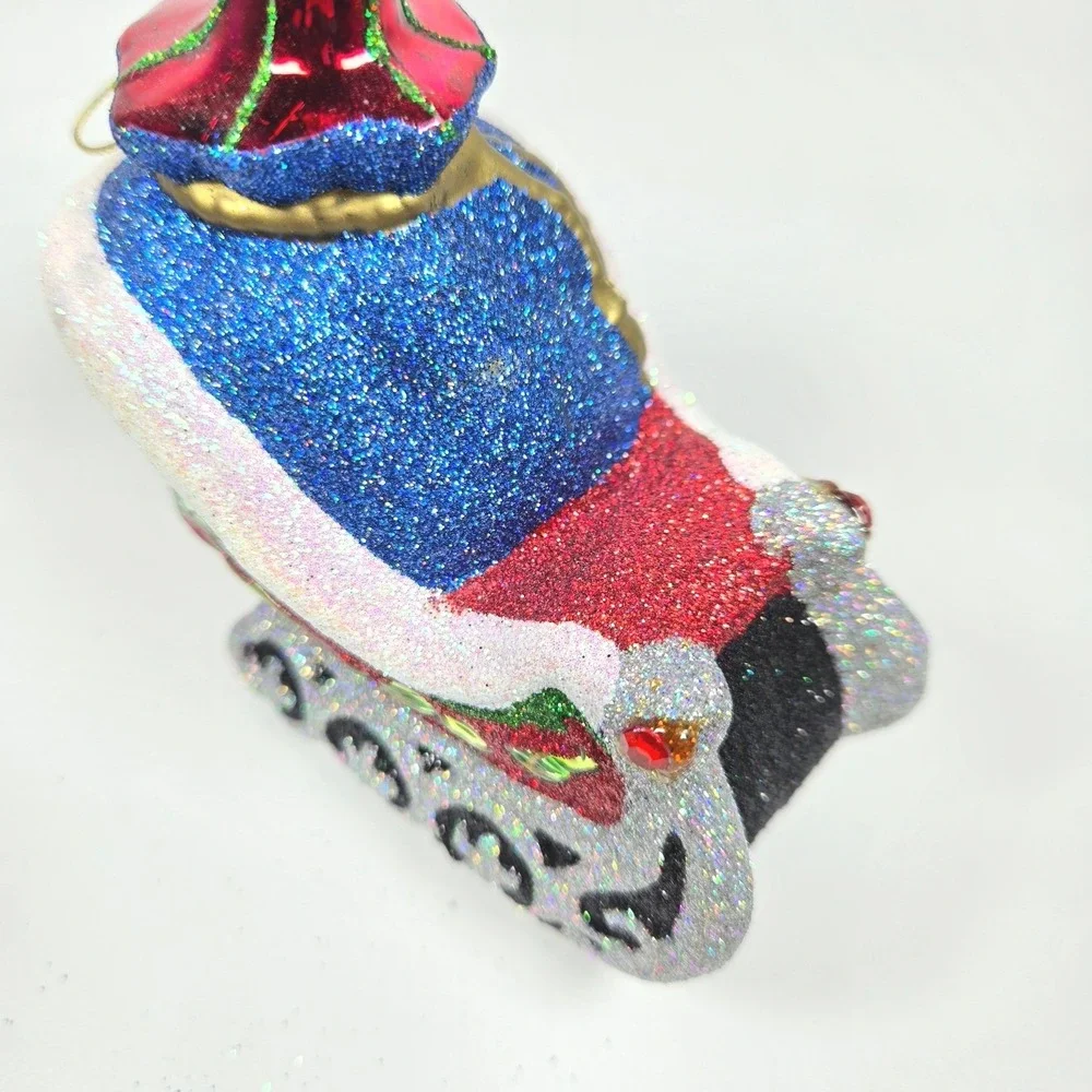 Blown Glass Christmas Ornament Santa's Sleigh Glitter Sparkle Bejeweled Costco‎